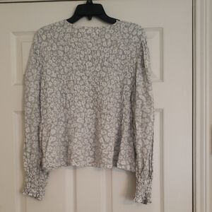 Grey & White Printed Gathered Women's Top